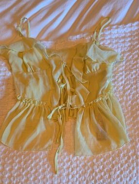 Missguided yellow ruffle tie-front cami
